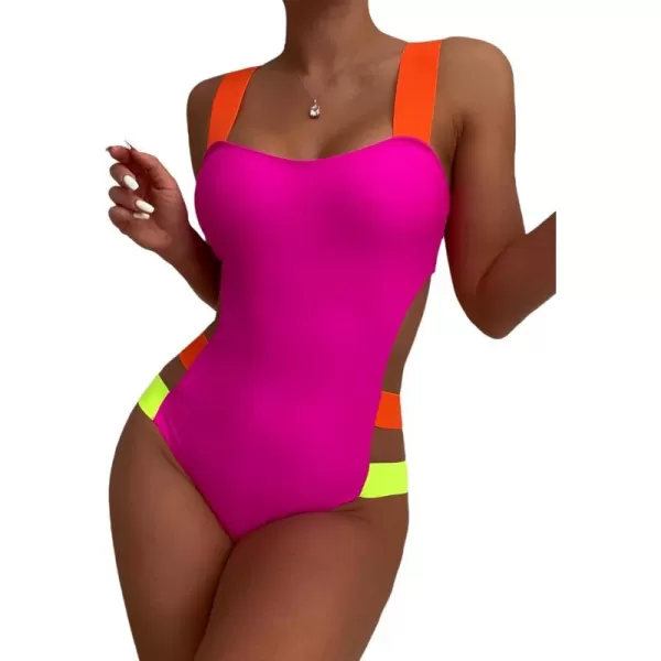 WDIRARA Women's Color Block Cut Out One Piece Swimsuit Monokini Swimwear