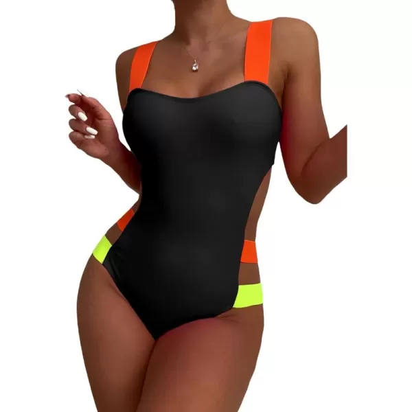 WDIRARA Women's Color Block Cut Out One Piece Swimsuit Monokini Swimwear