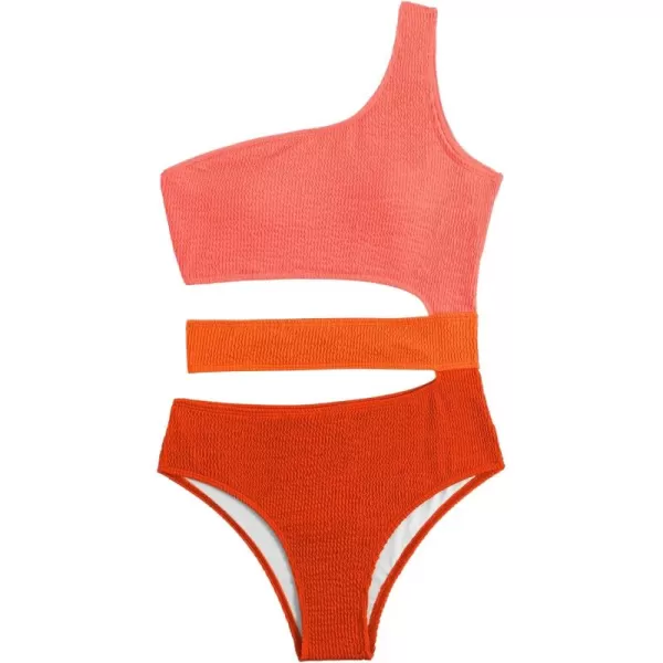 WDIRARA Women's Color Block One Piece Cut Out Swimsuit One Shoulder Bathing Suit