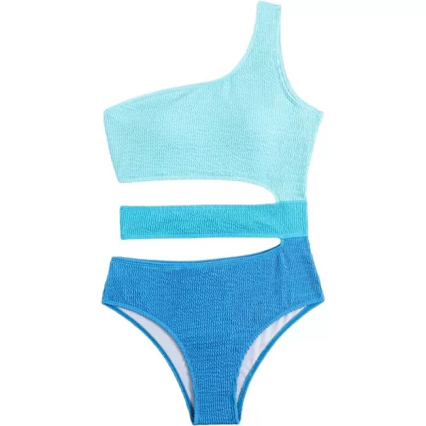 WDIRARA Women's Color Block One Piece Cut Out Swimsuit One Shoulder Bathing Suit