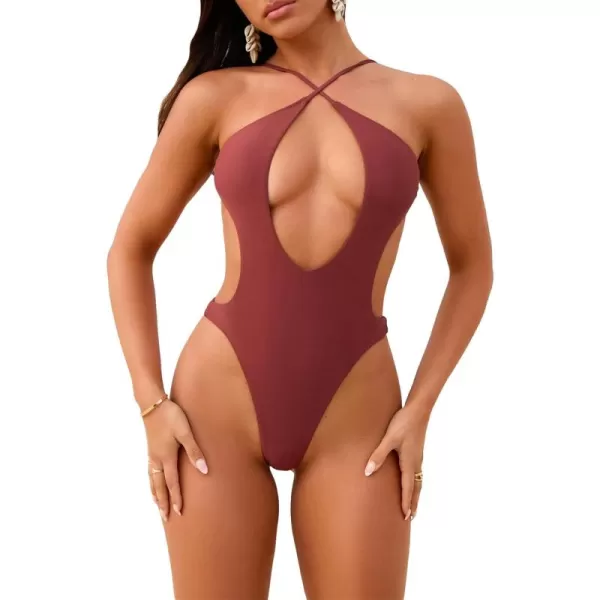 WDIRARA Women's Cut Out Swimwear Criss Cross Halter Swimsuit Monokini One Piece Bathing Suit