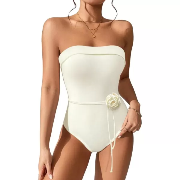 WDIRARA Women's Rose Halter Strapless One Piece Tube Swimsuit Sleeveless Monokini Swimwear