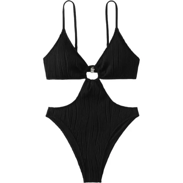 WDIRARA Women's Textured Cut Out One Piece Swimsuit Ring Linked Ruched Bathing Suit