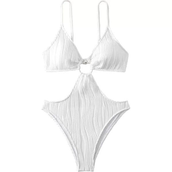 WDIRARA Women's Textured Cut Out One Piece Swimsuit Ring Linked Ruched Bathing Suit