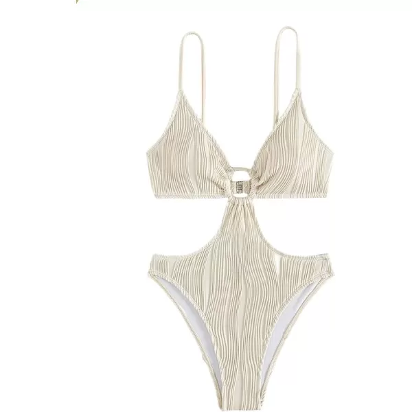 WDIRARA Women's Textured Cut Out One Piece Swimsuit Ring Linked Ruched Bathing Suit