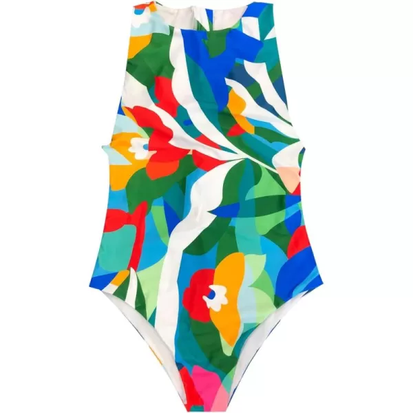 WDIRARA Women's Tropical Print Onepiece Swimsuit High Neck Sleeveless Swimwear