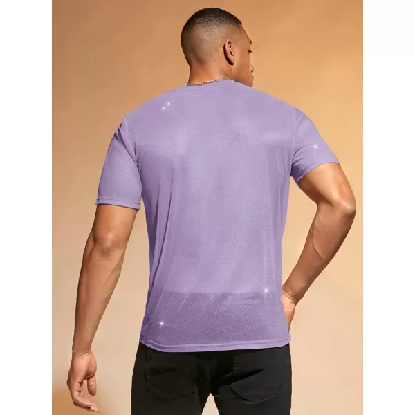 WDIRARA Men's Floral Print See Through Round Neck Short Sleeve Mesh Tshirt Party Top
