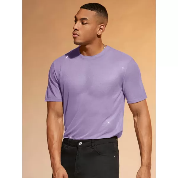 WDIRARA Men's Floral Print See Through Round Neck Short Sleeve Mesh Tshirt Party Top