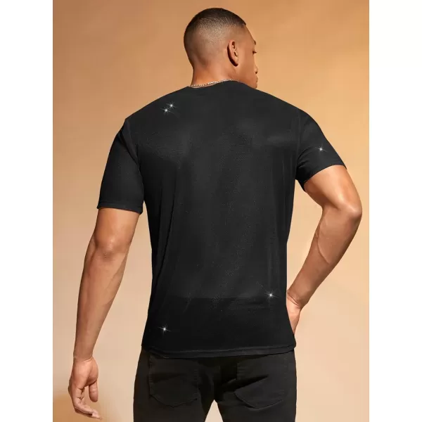 WDIRARA Men's Floral Print See Through Round Neck Short Sleeve Mesh Tshirt Party Top