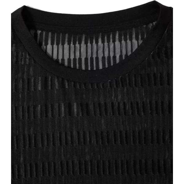 WDIRARA Men's Floral Print See Through Round Neck Short Sleeve Mesh Tshirt Party Top