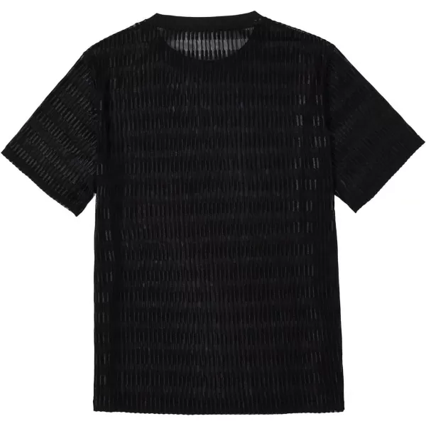 WDIRARA Men's Floral Print See Through Round Neck Short Sleeve Mesh Tshirt Party Top
