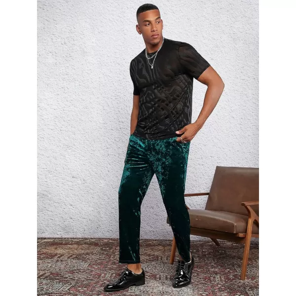 WDIRARA Men's Floral Print See Through Round Neck Short Sleeve Mesh Tshirt Party Top