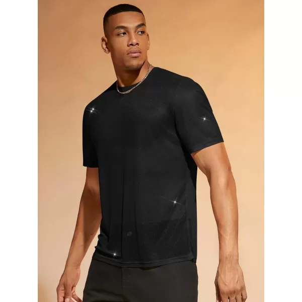 WDIRARA Men's Floral Print See Through Round Neck Short Sleeve Mesh Tshirt Party Top
