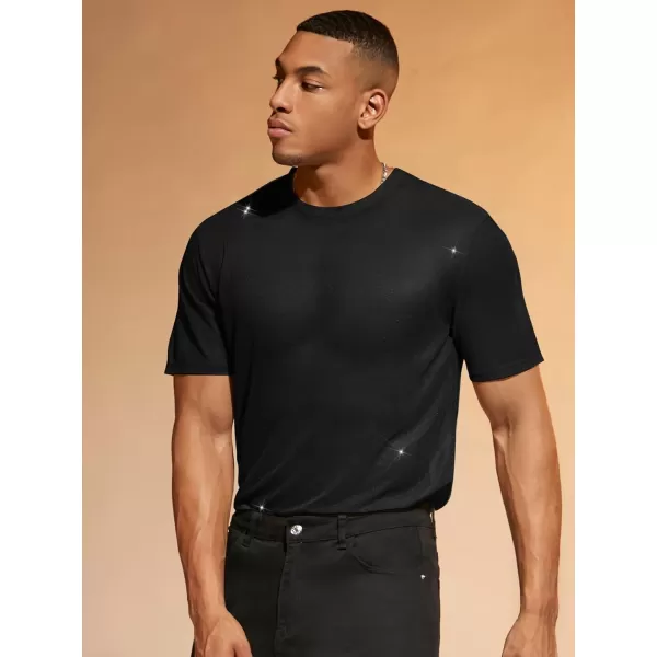 WDIRARA Men's Floral Print See Through Round Neck Short Sleeve Mesh Tshirt Party Top