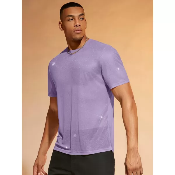 WDIRARA Men's Floral Print See Through Round Neck Short Sleeve Mesh Tshirt Party Top