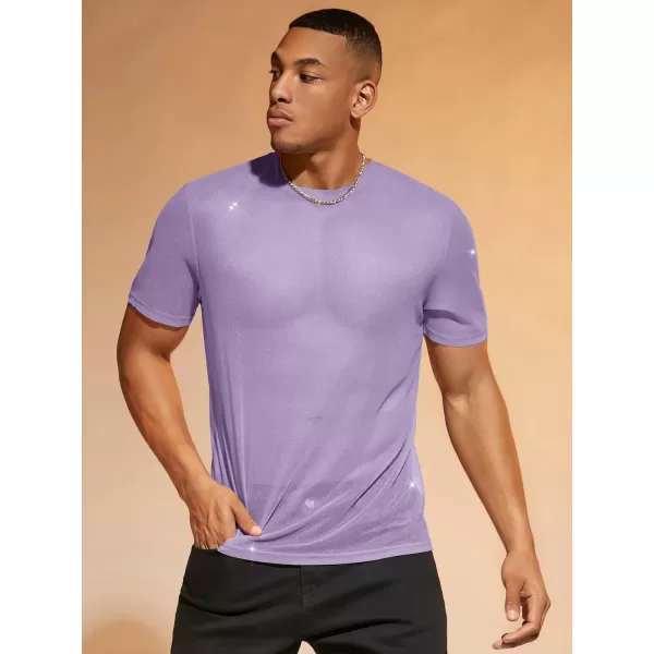 WDIRARA Men's Floral Print See Through Round Neck Short Sleeve Mesh Tshirt Party Top