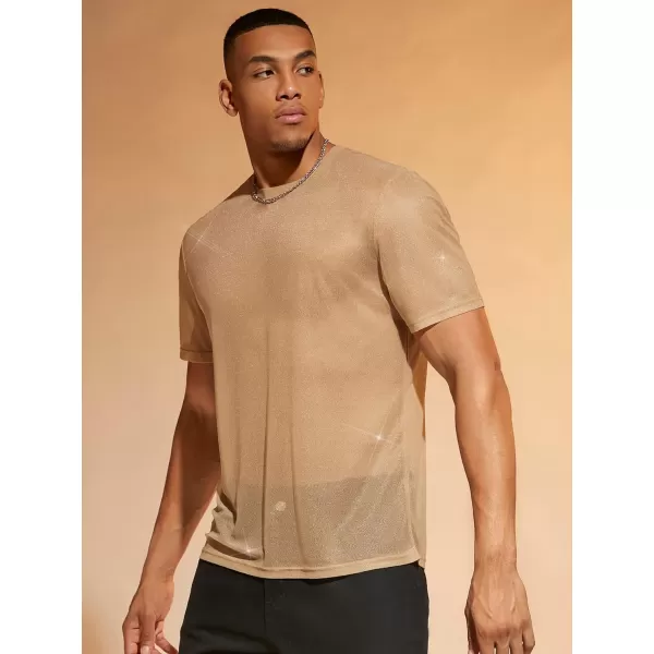 WDIRARA Men's Floral Print See Through Round Neck Short Sleeve Mesh Tshirt Party Top