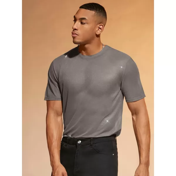 WDIRARA Men's Floral Print See Through Round Neck Short Sleeve Mesh Tshirt Party Top