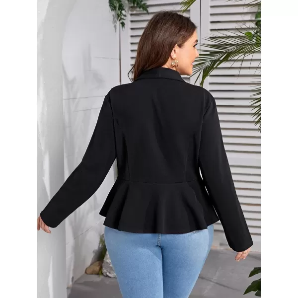WDIRARA Women's Plus Size Button Ruffle Hem Long Sleeve Office Blazer Jacket