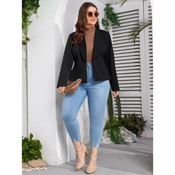 WDIRARA Women's Plus Size Button Ruffle Hem Long Sleeve Office Blazer Jacket