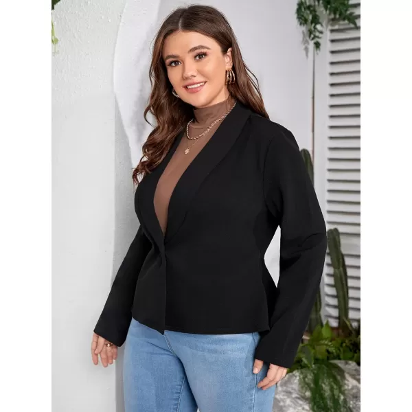 WDIRARA Women's Plus Size Button Ruffle Hem Long Sleeve Office Blazer Jacket