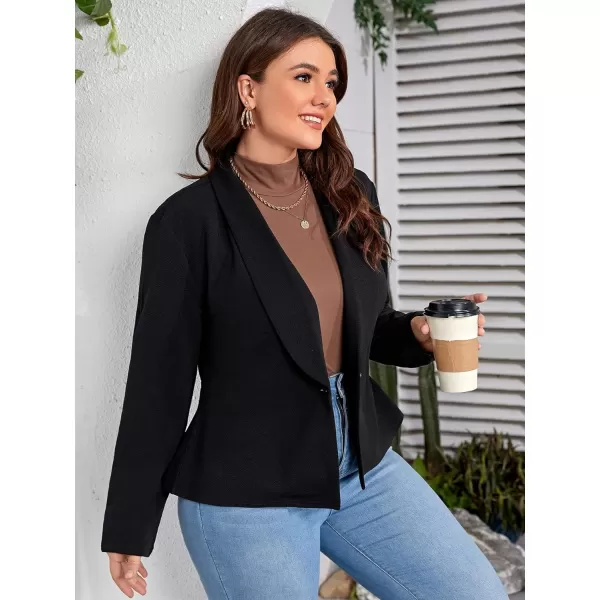 WDIRARA Women's Plus Size Button Ruffle Hem Long Sleeve Office Blazer Jacket