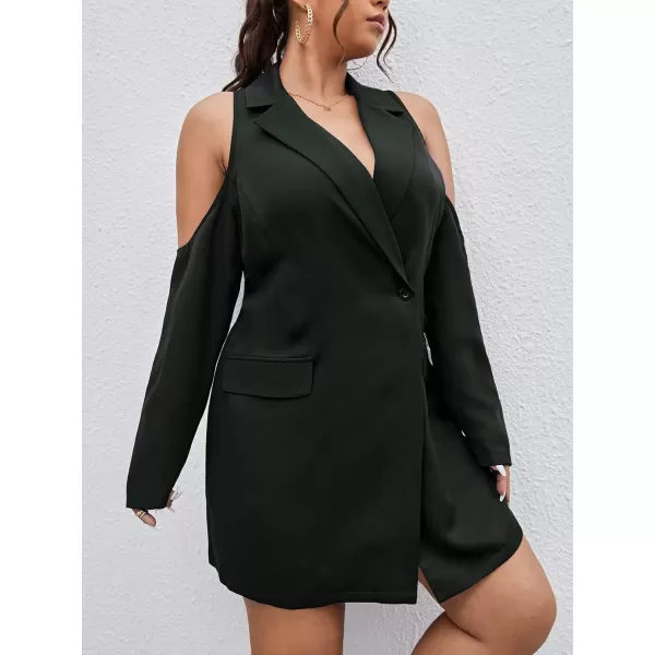 WDIRARA Women's Plus Size Cold Shoulder Button Front Long Sleeve Blazer Dress