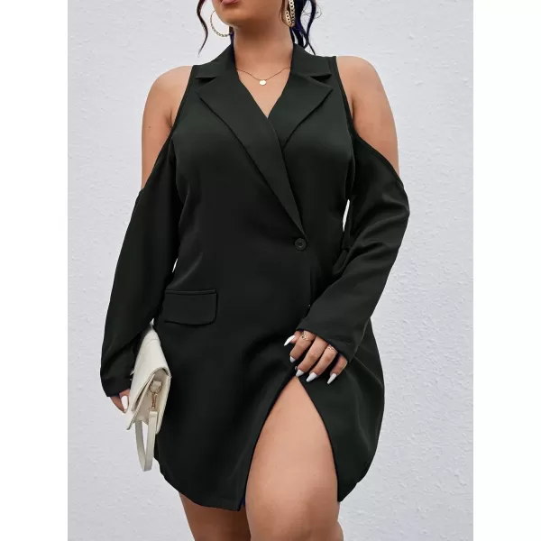 WDIRARA Women's Plus Size Cold Shoulder Button Front Long Sleeve Blazer Dress