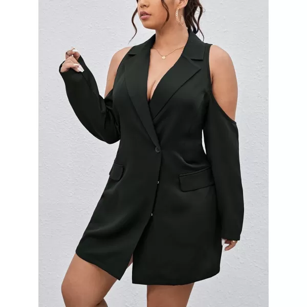 WDIRARA Women's Plus Size Cold Shoulder Button Front Long Sleeve Blazer Dress