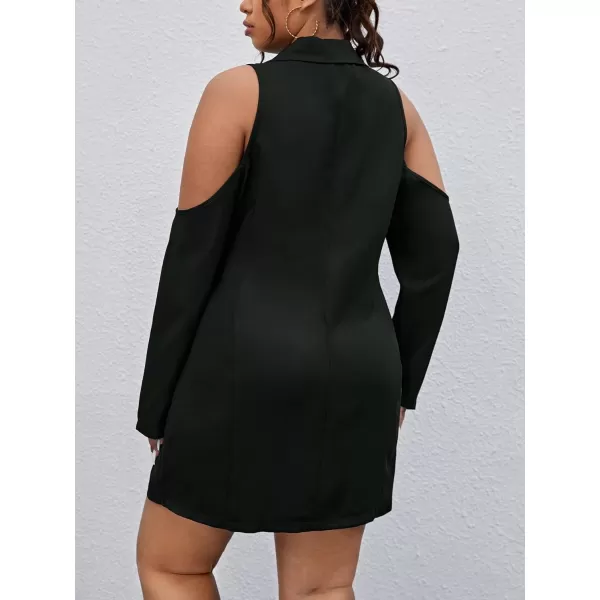 WDIRARA Women's Plus Size Cold Shoulder Button Front Long Sleeve Blazer Dress