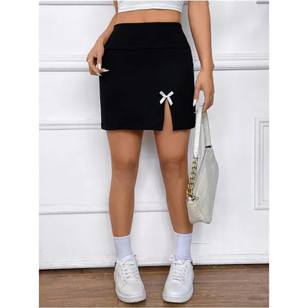 WDIRARA Women's Summer Solid Split Hem Zip Back Mini Workwear Skirt