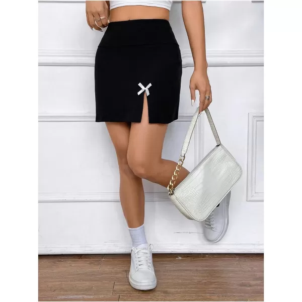 WDIRARA Women's Summer Solid Split Hem Zip Back Mini Workwear Skirt