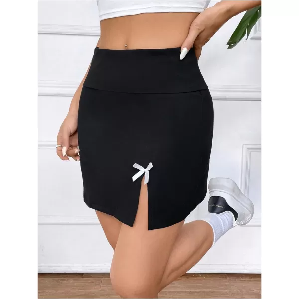 WDIRARA Women's Summer Solid Split Hem Zip Back Mini Workwear Skirt