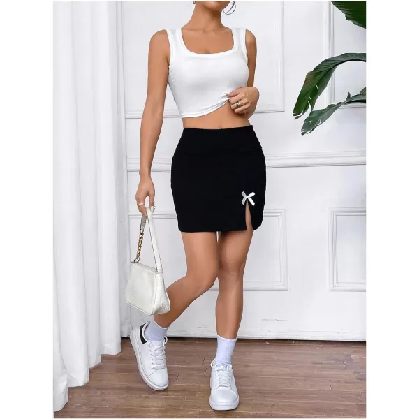 WDIRARA Women's Summer Solid Split Hem Zip Back Mini Workwear Skirt