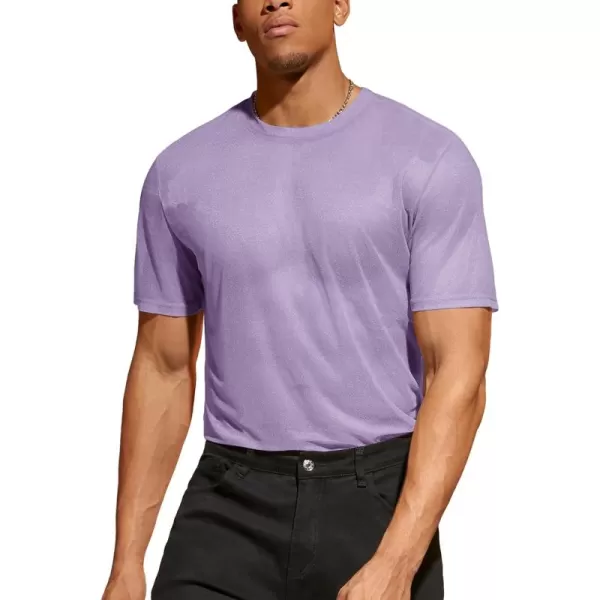 WDIRARA Men's Floral Print See Through Round Neck Short Sleeve Mesh Tshirt Party Top