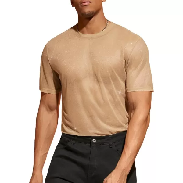 WDIRARA Men's Floral Print See Through Round Neck Short Sleeve Mesh Tshirt Party Top