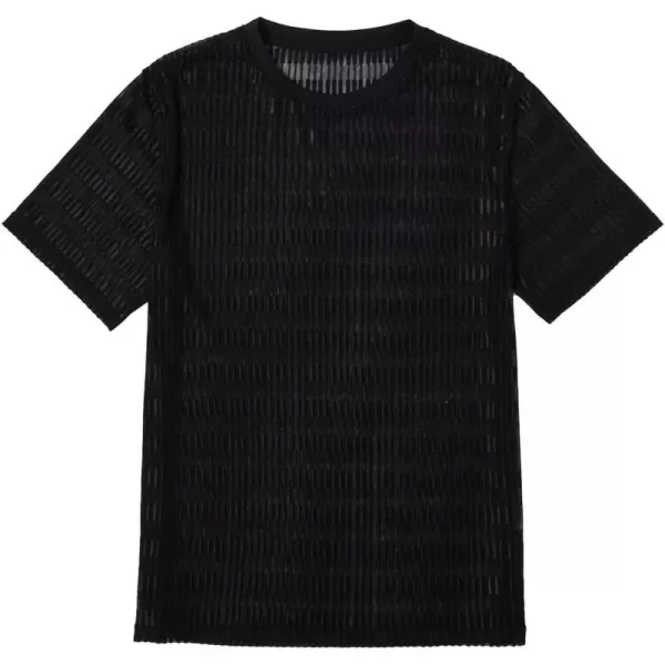 WDIRARA Men's Floral Print See Through Round Neck Short Sleeve Mesh Tshirt Party Top