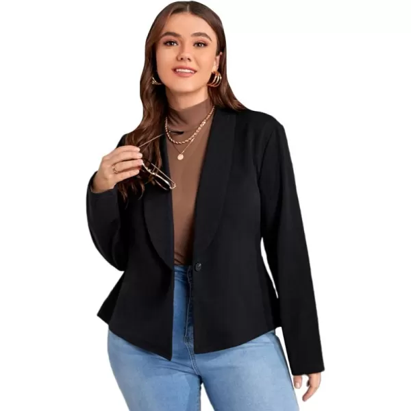 WDIRARA Women's Plus Size Button Ruffle Hem Long Sleeve Office Blazer Jacket