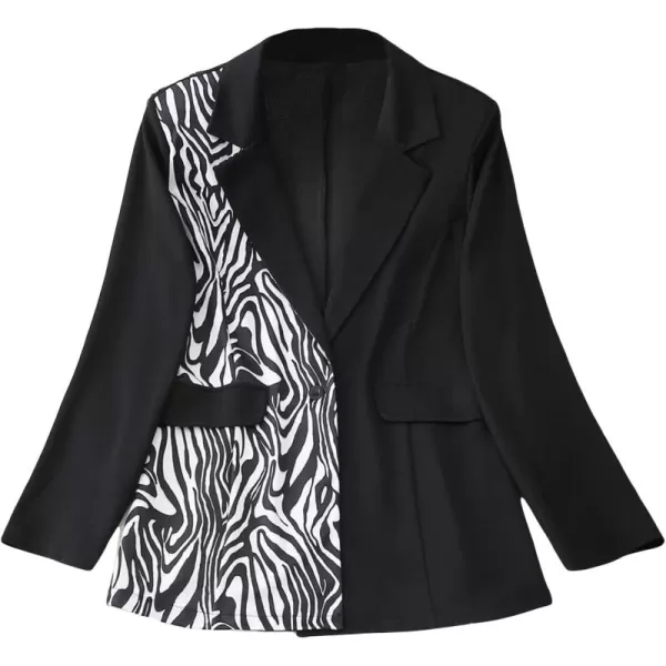 WDIRARA Women's Plus Size Colorblock Zebra Striped Print One Button Lapel Elegant Blazer