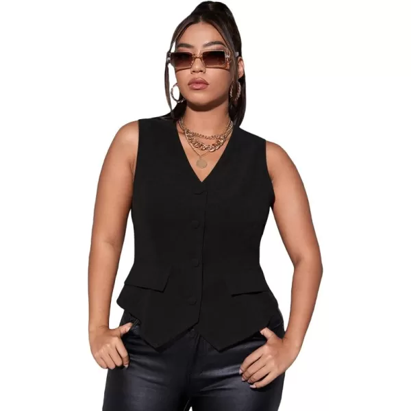 WDIRARA Women's Plus Size V Neck Sleeveless Button Front Asymmetrical Waistcoat Vest