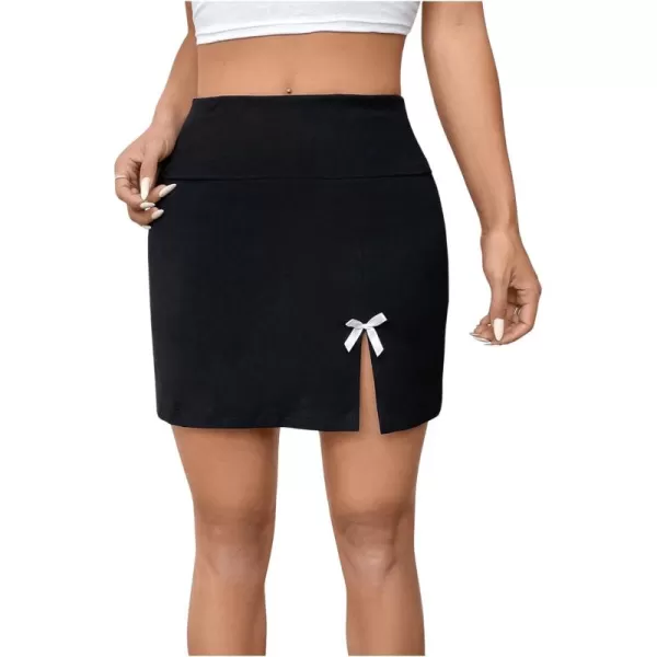 WDIRARA Women's Summer Solid Split Hem Zip Back Mini Workwear Skirt