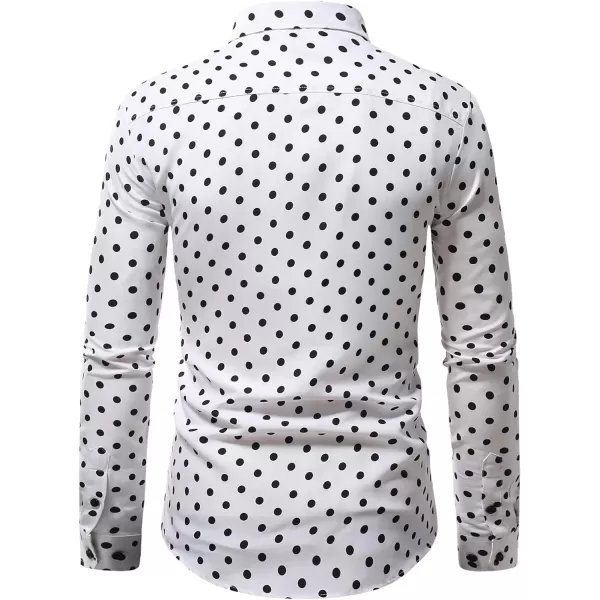 WDIRARA Men's Polka Dots Button Front Long Sleeve Collar Shirt Casual Tops