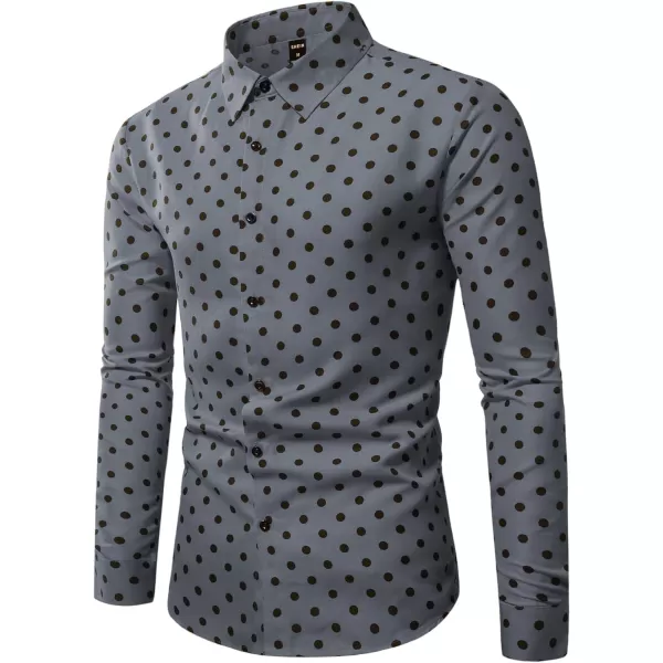 WDIRARA Men's Polka Dots Button Front Long Sleeve Collar Shirt Casual Tops