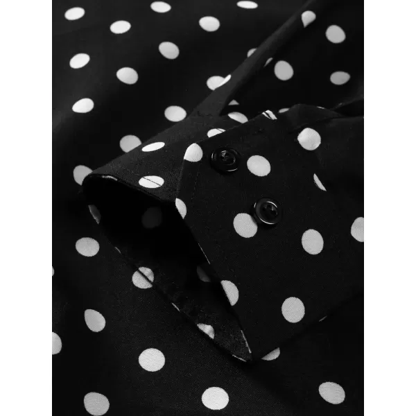 WDIRARA Men's Polka Dots Button Front Long Sleeve Collar Shirt Casual Tops