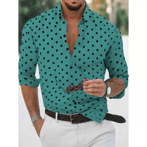 WDIRARA Men's Polka Dots Button Front Long Sleeve Collar Shirt Casual Tops