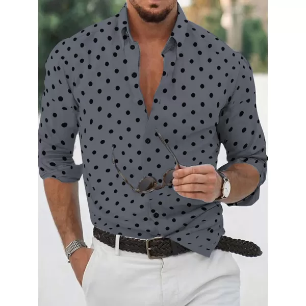 WDIRARA Men's Polka Dots Button Front Long Sleeve Collar Shirt Casual Tops
