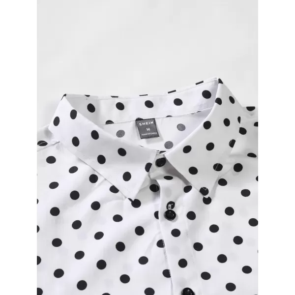 WDIRARA Men's Polka Dots Button Front Long Sleeve Collar Shirt Casual Tops