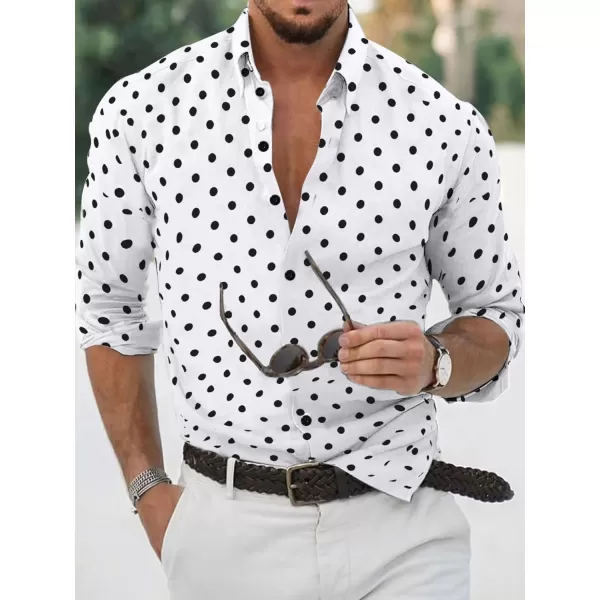 WDIRARA Men's Polka Dots Button Front Long Sleeve Collar Shirt Casual Tops