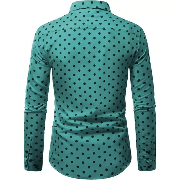 WDIRARA Men's Polka Dots Button Front Long Sleeve Collar Shirt Casual Tops