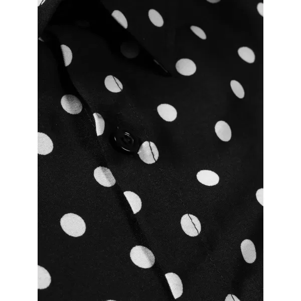 WDIRARA Men's Polka Dots Button Front Long Sleeve Collar Shirt Casual Tops